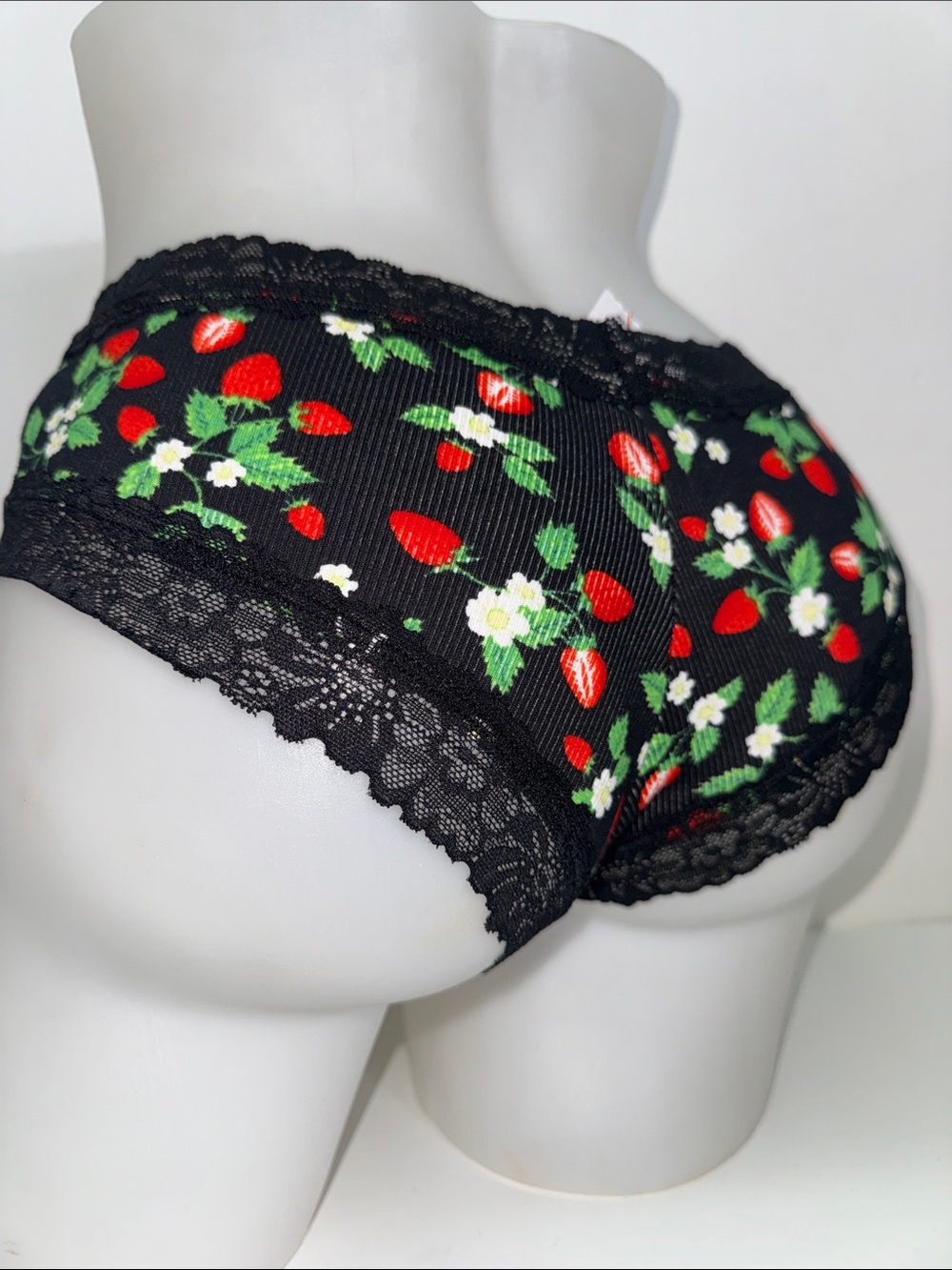 PINK Victoria's Secret Black Strawberry Lace cheeky s Small NWT